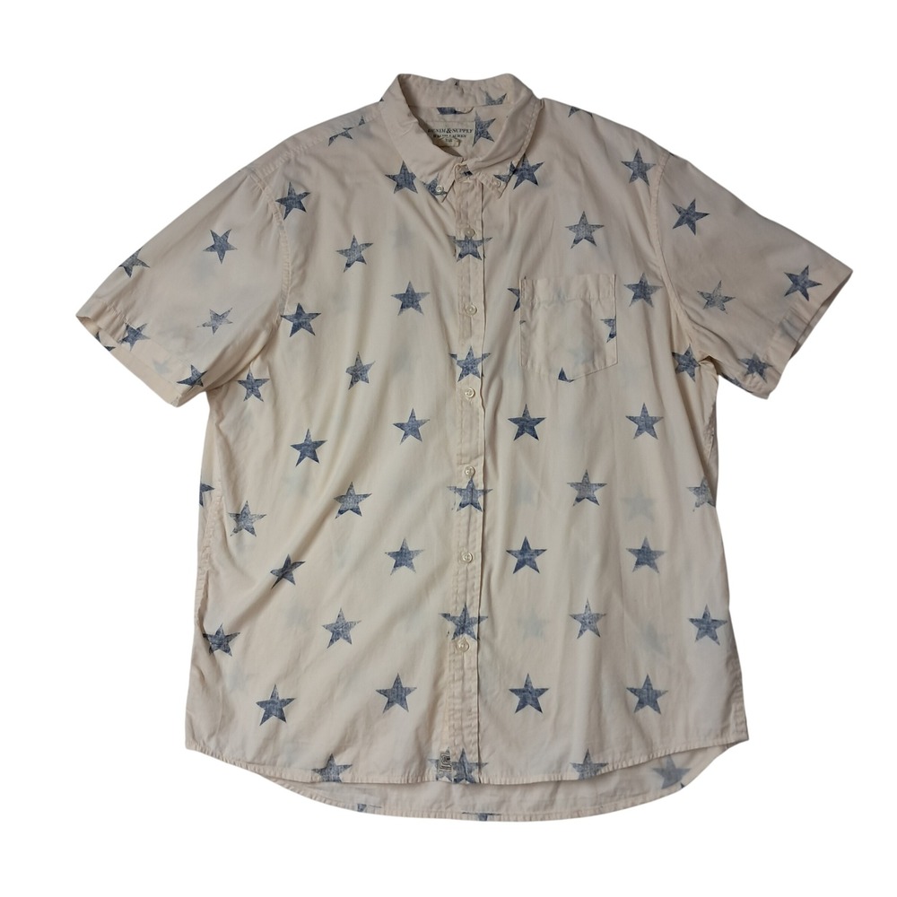 Ralph Lauren Denim & Supply Button Down Shirt Mens XXL Cream Blue Star Patriotic